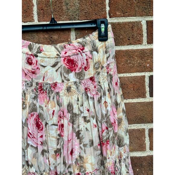 Vintage 1980s Pink Brown Floral Print Skirt Passports of Pier 1 Imports Florals - Picture 9 of 12